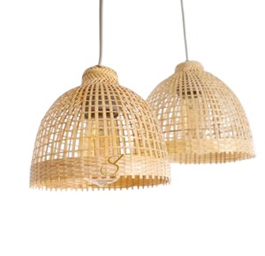 Open Grid Pattern Rattan Lampshade Woven Bamboo Pendant <b>Light</b> Shade High Quality Lattice <b>Wicker</b> <b>Ceiling</b> Hanging Lamp - Product Image 2