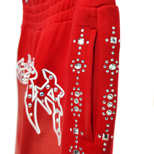 Custom Plain French Terry Sweat Pants For Women Rhinestone New Fresh Casual Fashionable Elastic 100%Knit Sweat Pant - Product Image 3