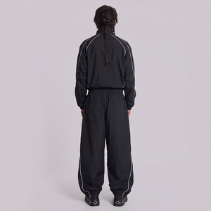 Ensemble de costume noir pour homme, couleur unie, tricoté en polyester, séchage rapide, style sportif, veste et pantalon à col montant et fermeture éclair intégrale pour l'automne - Product Image 2