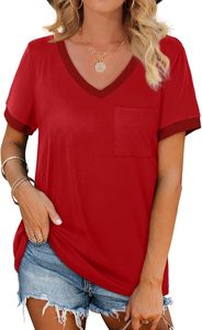 T-shirt pour femmes Pastel Macaron, coupe ample décontractée, col en V, manches courtes, été - Product Image 2