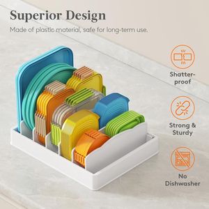 Organizzatore per Dispensa a 7 Sezioni con 6 Divisori Regolabili, Porta Coperchi per Armadietto da Cucina, Organizzatore per Contenitori Alimentari Facile da Usare - Product Image 1