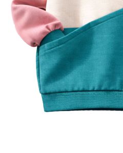 Sudadera de Forro Polar Personalizada con Bloques de Color Rosa y Verde Azulado, Logotipo Bordado, para Mujer, Mezcla de Algodón, Cuello Redondo, Informal de Invierno, Personalizada OEM - Product Image 5
