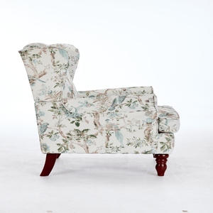 Poltrona Moderna con Design Floreale e Gambe in Legno Retrò, Comoda Sedia Imbottita per Soggiorno e Camera da Letto - Product Image 3