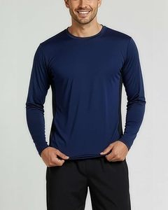 T-shirt à manches longues pour homme, col rond, couleur unie, séchage rapide, tricoté, sportif, coupe ajustée, longueur normale, polyester, gris, bleu, vert - Product Image 3