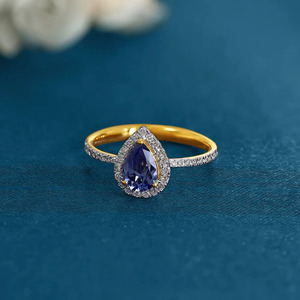 Blue Pear Shape Halo Diamond Gold Ring - Product Image 4
