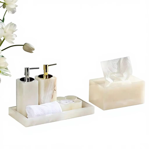 Modern Eco-Friendly Resin Customized Four-Piece <b>Bathroom</b> <b>Accessories</b> <b>Set</b> Soap Dispenser Tissue Box Tray Hotel Home <b>bathroom</b> use - Product Image 5