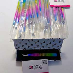 Pince à épiler cils arc-en-ciel Getup Brosons en acier inoxydable, pointes lisses de précision, emballage boîte GBI-EET-3104 10mm - Product Image 1