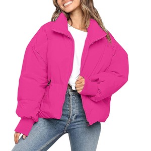 Veste matelassée imperméable en toile rose pour femme, hiver, décontractée, à capuche, manches longues, légère, en duvet, couleur unie, fermeture éclair - Product Image 1