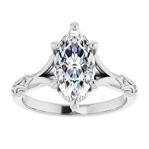 Vintage Filigree Moissanite Engagement <b>Ring</b> 1.5CT Marquise Cut Solitaire Wedding <b>Statement</b> <b>Ring</b> Crafted In Solid 10K White Gold - Product Image 1