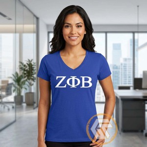 เสื้อยืดผู้หญิง Zeta Phi Beta แบบสั่งทำพิเศษ สำหรับฤดูร้อน คอวี แขนครึ่งแขน ปักลาย พิมพ์ลายด้วยความร้อน ผ้าฝ้าย 100% ระบายอากาศได้ดี - Product Image 2