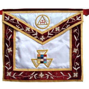 Delantal de Capítulo Masónico de Alto Sacerdote del Arco Real, de Seda Blanca y Satén, con Terciopelo Rojo, Regalia Ceremonial Masónica - Product Image 1