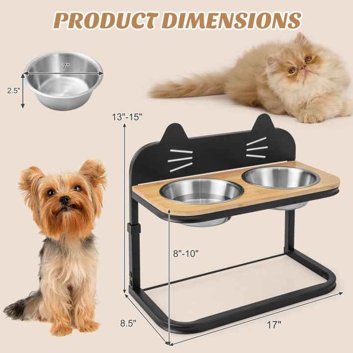 Dual Stainless Steel Bowls Elevated Pet Feeder for Small and Medium Cats and Dogs