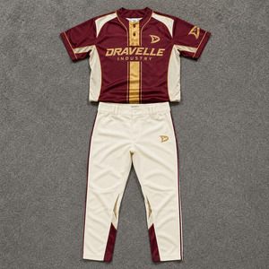 OEM Luxury Custom Men's Burgundy Softball Uniform Gold Foil Stripe Jersey Cream <b>Mesh</b> Panel <b>Pants</b> Premium Team Sportswear - Product Image 1