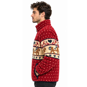 Hot Sale Red Fleece Jacket Printed <b>Animal</b> <b>Pattern</b> Zipper Stand Collar Winter Casual Thick <b>Knitted</b> Outerwear Sherpa Fleece Jacket - Product Image 4