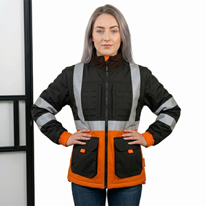 Women High Visibility Reflective Work Jacket Orange Black 100% Polyester <b>Safety</b> Uniform Winter Wear Jackets Women's - Product Image 5
