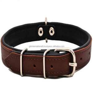 Collar de perro de cuero marrón acolchado negro cosido completo de diseño personalizado en todos los tamaños y colores herrajes de acero inoxidable niquelado - Product Image 2