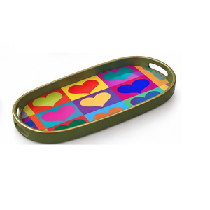 Plateau de service en bois avec poignée à motif cœur bicolore pour usage résidentiel - Product Image 3