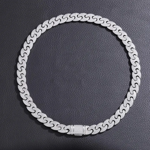 Moissanite Silver Chevron Link Necklace <b>Iced</b> <b>Out</b> Luxury Tennis <b>Chain</b> Jewellery For Men And Women - Product Image 6