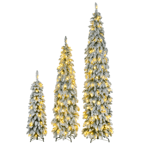 Set di 3 Alberi di Natale Artificiali Sottili Pre-Illuminati da 8FT, 6FT e 4FT con Effetto Neve (Rimessa a Domicilio Non Disponibile) - Product Image 1