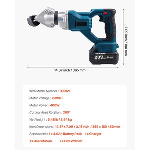 Cordless 360 Degree Pivoting Head Sheet Metal Cutter 110VAC 20VDC Double Blades 18 GA Galvanized Steel Metal <b>Shear</b> <b>Scissor</b> <b>Shear</b> - Product Image 5
