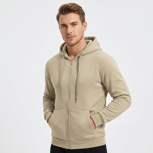 Men's Solid Color <b>Hooded</b> <b>Zip</b>-Up Sweatshirt Slim Fit Casual Long Sleeve Knitted Cotton Autumn Wear - Product Image 2
