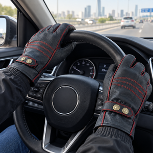 Gants d'hiver noirs pour la conduite en extérieur, unisexes, en cuir véritable, chauds, compatibles avec les écrans tactiles, à prise souple, pour la conduite - Product Image 4