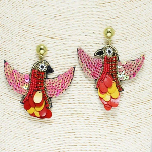 Classic Black Felt <b>Back</b> Clip-On Parrot Feather Seed Beaded Earrings Huggie Style for Parties Weddings and Gifts - Product Image 5