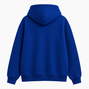 Sweat-shirt à capuche surdimensionné bleu royal pour femme avec broderie florale, poche avant, manches régulières, en coton tricoté, pour l'automne - Product Image 2