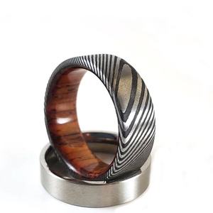 Anillo de boda de acero damasco unisex/anillo de compromiso hecho a mano directo fabricante de cuchillos de acero inoxidable OEM diseño personalizado DIY - Product Image 4