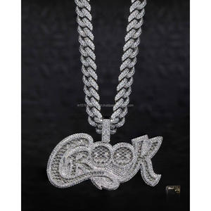 <b>Custom</b> Rhodium Plated Moissanite Graffiti <b>Name</b> Pendant Hip Hop Cuban Link Chain Luxury <b>Necklace</b> for Men GIA Certified Gift - Product Image 1