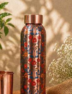Bouteille d'eau en cuivre à motif floral, portable, pour voyage, avec design de fleurs bleues et rouges, bouteille d'eau en cuivre nautique, bouteille en cuivre pur - Product Image 6