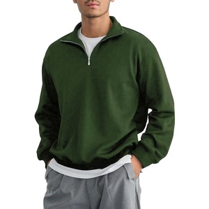 Men's Oversized Half Zip Sweatshirt <b>Mock</b> <b>Neck</b> Plain Cotton Fleece Custom Logo Casual <b>Top</b> - Product Image 1