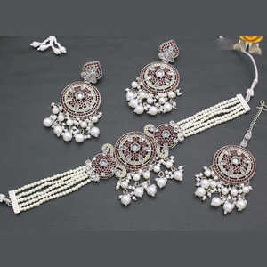 Silver Plated Fine Jewelry Set with Crystal Stone and <b>Pearls</b> 10581266MR <b>Choker</b> Necklace - Product Image 1