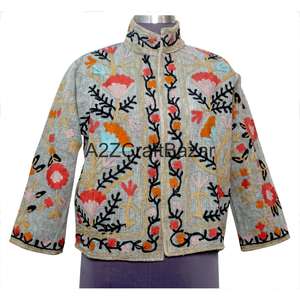 Veste TNT pour femme, faite à la main, 100% coton, tricotée, brodée à la machine, motif floral, respirante, écologique, séchage rapide, col en V - Product Image 1