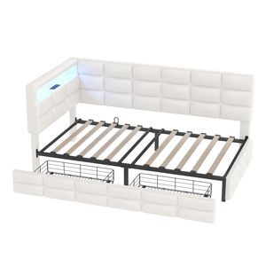 Upholstered Twin Size Daybed <b>LED</b> Lights Storage Headboard 2 Drawers Charging Station Day <b>Bed</b> Frame Practical Storage Features - Product Image 5