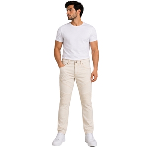 Custom Ivory <b>Mens</b> Slim Fit Biker Jeans <b>Stretch</b> Denim Pants Ribbed Knee Detail Casual Streetwear Fashion Trousers With Pockets - Product Image 1