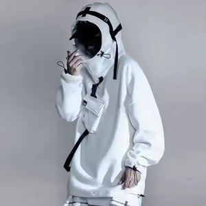 Sweat-shirt tendance pour homme, blanc, style techwear, urbain, tactique, cyberpunk, multi-poches, avec sangles, hip hop, surdimensionné, streetwear ninja - Product Image 6