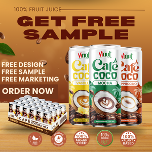 เครื่องดื่มกาแฟนมมะพร้าววานิลลา กระป๋องอะลูมิเนียม 250 มล. VINUT เครื่องดื่มเวียดนาม ผู้ผลิตขายส่ง รับผลิตแบบ OEM ODM แบรนด์ส่วนตัว - Product Image 5