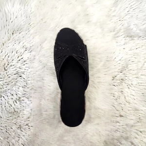 <b>Womens</b> Black Rhinestone Bow Flat Slides Open Toe Elegant <b>Slip</b> On Sandals <b>for</b> Casual Party Wear and Daily Use - Product Image 1