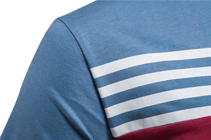 Men's Color Blocked Striped T-<b>Shirt</b> Short Sleeve O-Neck Casual Breathable Knitted Top Regular Fit Red Blue <b>White</b> Pattern - Product Image 2