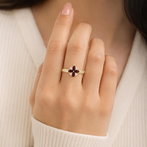 Elegant Red <b>Garnet</b> Floral Engagement <b>Ring</b> Marquise Cut Deep Red Gemstone Wedding <b>Ring</b> 925 Sterling <b>Silver</b> 18K Gold Filled Gift - Product Image 5