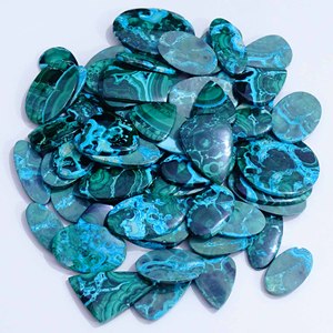 Cabochon ovale en chrysocolle et malachite naturelle de qualité supérieure, mélange de quartz, tailles personnalisables, sans embellissement, effet de couleur changeant - Product Image 1
