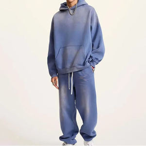Custom Vintage Washed Men's Tracksuit Set Oversized Heavyweight Cotton <b>Hoodie</b> and Sweatpants Streetwear Acid Wash Jogger Suit - Product Image 1