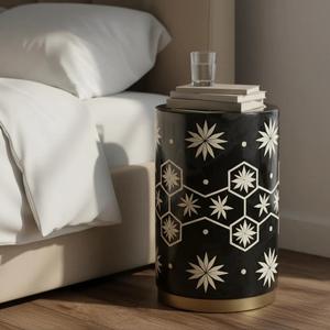 Mesa de Cajones con Incrustaciones de Hueso de ILAHI, Diseño Moderno con Detalles de Ágata, Almacenamiento de Tres Niveles, Mueble Portátil para Sala de Estar/Hogar - Product Image 3