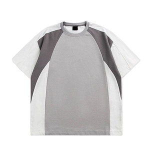 T-shirt personnalisé en patchwork de coton 100% pour hommes 300 gsm Haut vierge oversize épais col rond manches courtes Style décontracté solide - Product Image 1