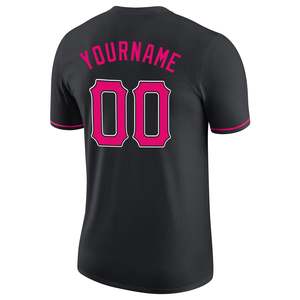 Camiseta de Béisbol Negra Personalizada con Nombre del Equipo 00, Estampado Rosa, Cuello Redondo, Manga Corta, Poliéster que Absorbe la Humedad, Uniforme para Hombre - Product Image 2