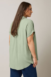 Breathable <b>Linen</b> Rayon Short Sleeve Women Shirts Custom Print Button up Shirts - Product Image 5