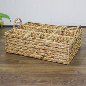 Rectangular Water Hyacinth <b>Wine</b> Tray with 9 Compartments & Handles Stylish Organizer From Vietnam Factory Natural Storage Style - Product Image 1