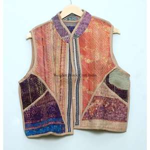 Chaleco de Invierno para Mujer, Estilo Vintage, con Parches Kantha, Tejido de Algodón Transpirable y Ecológico, Estilo Indio, Chaqueta Corta - Product Image 6