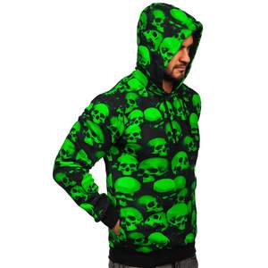 Sweat-shirt à capuche personnalisé pour homme, imprimé intégral, motif tête de mort 3D vert néon, style streetwear, pull en molleton hip-hop, très tendance - Product Image 4